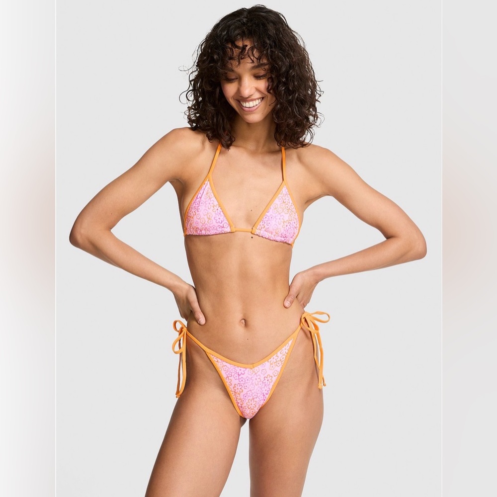 PINK Victoria's Secret Floral Pink and Orange Bikini top